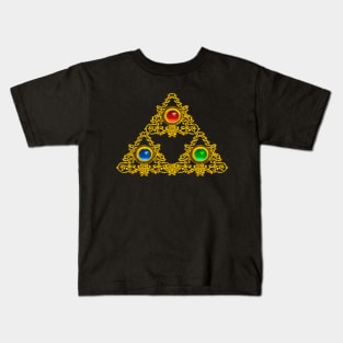 MAGIC ELFIC TALISMAN /GOLD TRIANGLE WITH GEMSTONES IN BLACK Kids T-Shirt